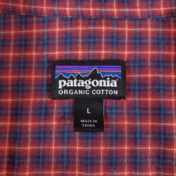 Patagonia Mens Large Vjosa River Red Blue Plaid Long Sleeve Button Down Shirt - Picture 11 of 15